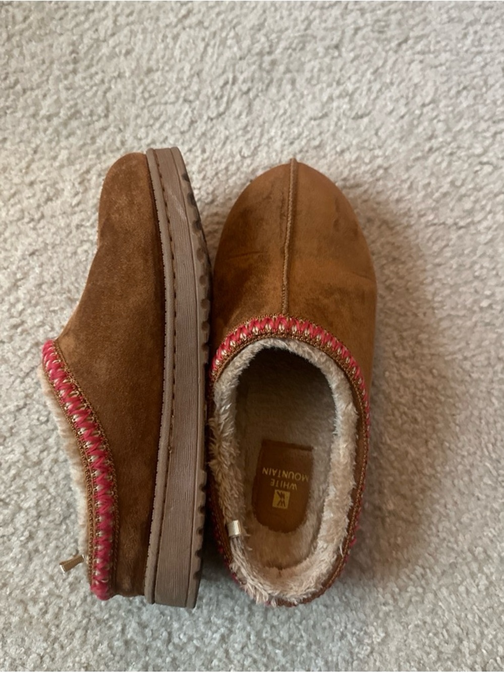 White Mountain Kids Brown Slip-On Faux-Fur Lined Slippers with Pink Trim